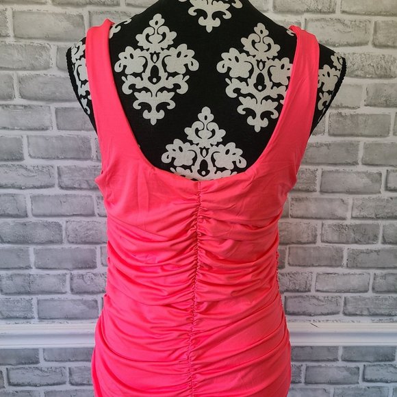Neon Pink Tank Dress Ruched Barbie Party Costume Cosplay XL NWOT Spandex Blend - Picture 5 of 12